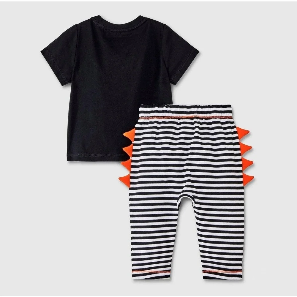 Cat & Jack Milk Monster Halloween Outfit Baby 3-6M Black Orange NWT Dino Spikes